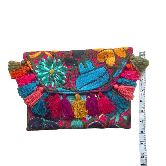 Mexican Embroidered Clutch Bag with Tassles - Picture 6 of 7